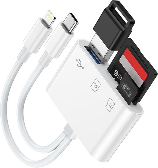 SD Card Reader for iPhone17/iPad/Mac, USB C and Lightning Dual Port Memory Card Adapter, 3-IN-1 Camera SD Card Viewer Support SD, Micro SD, USB 3.0 Slot, Digital Camera Adapter for Samsung and Android