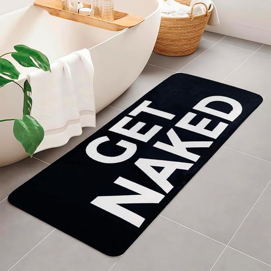 Black Get Naked Memory Foam Runner Rug 17x47 Inch, Funny Bathroom Rugs, Cute Dorm, Apartment Decor, Soft Non Slip Absorbent Mats for Shower, Vanity