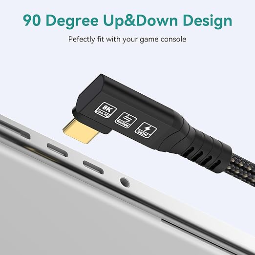 CHENLENIC USB4 Cable, with Thunderbolt 4, 240W Charging, 40 Gbps Data, 8K @ 60Hz HDR, USB C to USB C Cable, 90Degree for MacBook,Hub, Dock, M2, M3, Mac SSD (90Degree USB4 40G 240W 2M)