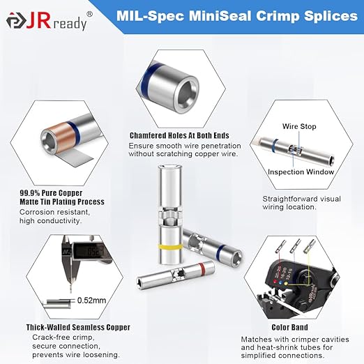 JRready 50Sets D-436 Series Heat Shrink Butt Splice Connector 20-16 AWG(D-436-37 M81824/1-2 Equivalent) IP68 Waterproof Blue Environmental Butt Splice with PVDF/PE Tubes ST6385-16-50 Wire Connectors