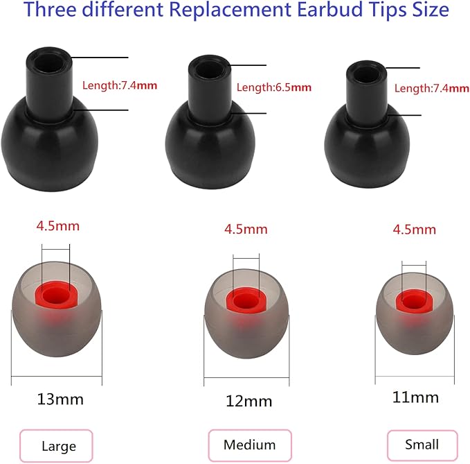 CYADCI 36 Pieces Medium Earbud Tips Soft and Comfortable Ear Bud Replacement Pieces Silicone Fit Most in-Ear Headphones，Inner Hole 3.8mm -5.5mm，Medium Black and Red Earbud Replacement Tips