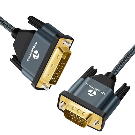 Thsucords DVI to VGA Cable 10FT, Uni-Directional DVI-D to VGA Adapter Male to Male Gold-Plated Braided 1080P Full HD Cord for HDTV, PC,Laptop, Monitor, Projector