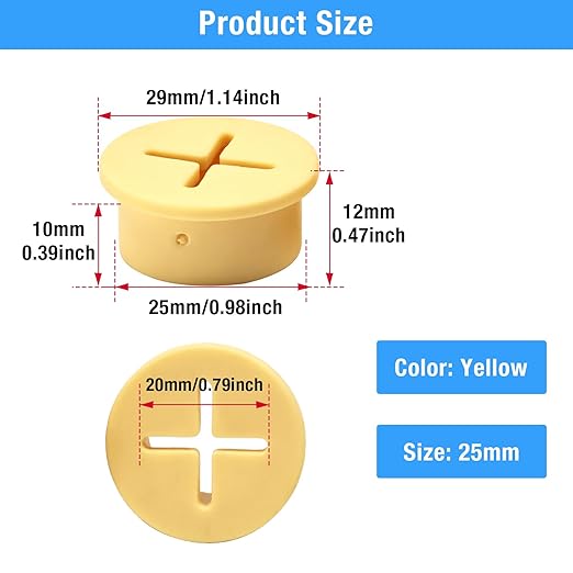 BOPOREAE Desk Grommet, 1 in 25 mm Silicone Rubber Grommets, Yellow Desk Hole Cover for Cables, Flexible Wall Cord Pass Through Grommet for Office Table Computer Home Furniture Wire Organizer-15 Pcs