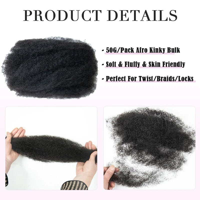Ssawhair Afro Kinkys Bulk Human Hair For Dreadlock Extensions Repair Locs Mini Twist Braiding Hair Afro Kinky Curly Human Hair For Locs Extensions 14 Inch 50g