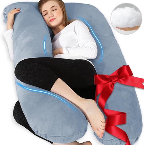Chilling Home U-Shaped Pregnancy Pillow - Velvet Removable Cover - 55-Inch Full Support Body Pillow - Grey