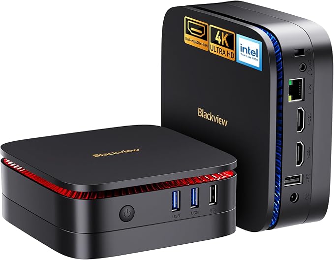[3 Year Warranty] Blackview MP60 Mini PC with Intel N150(Beat N95/N97/N100), 16GB RAM 512GB M.2 SSD Mini Computer, 4K UHD Dual HDMI, W-11 Pro, WiFi 5/Big Fan/LED, Mini Desktop PC for Home/Office/Edu