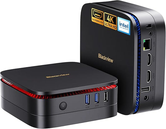 [3 Year Warranty] Blackview MP60 Mini PC with Intel N150(Beat N95/N97/N100), 16GB RAM 512GB M.2 SSD Mini Computer, 4K UHD Dual HDMI, W-11 Pro, WiFi 5/Big Fan/LED, Mini Desktop PC for Home/Office/Edu