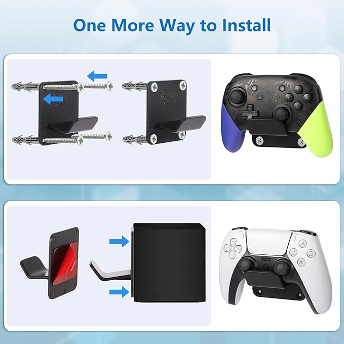 Qpfctwil Controller Holders Wall Mount 3 Pack Wall Stands With Non-Slip Pads, Premium Headphone Mount for Controllers and Headsets, Black, YCKJ-WM-01