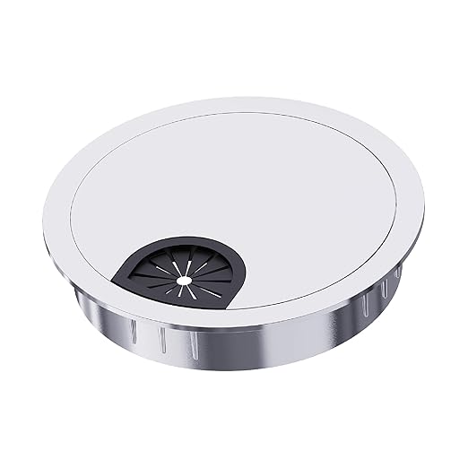 Skweawert Desk Grommet 2 Inch 50mm, Zinc Alloy Computer Desk Wire Hole Cover, Office Desktop Cord Cable Hole Metal Ring, Bright Silver