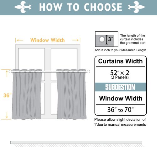ChrisDowa Small Window Curtains - 36-Inch Grommet Thermal Insulated Room Darkening Panels | Grey (2 Panels, 52 x 36 Inch)