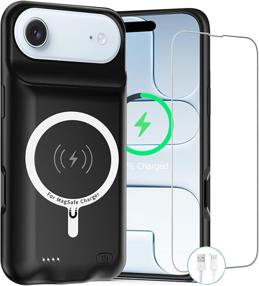 Battery Case for iPhone Air,Upgraded 12000mAh Rechargeable Portable Charging Case with Wireless Charging Compatible for iPhone 17 Air (6.5 inch) with Carplay Extended Battery Pack Charger Case (Black)