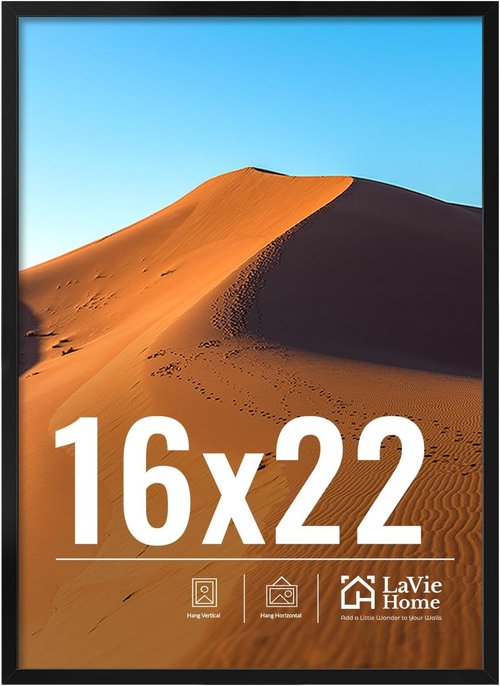 LaVie Home 16x22 Picture Frame - Classic Black Wall Display Frame with HD Plexiglas | Vertical & Horizontal Use