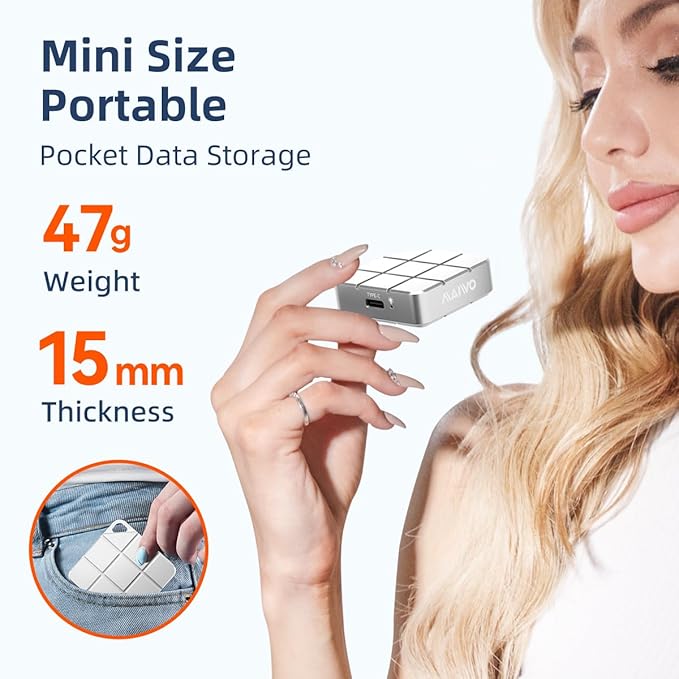 MAIWO 1TB Portable SSD External Hard Drive, Build-in M.2 2230 PCIe NVMe SSD, USB C 3.2 Up to 1050MB/s, Mini Cute PSSD for iPhone 15 16 17 Pro Max MacBook Pro Air, Aluminum (Silver)
