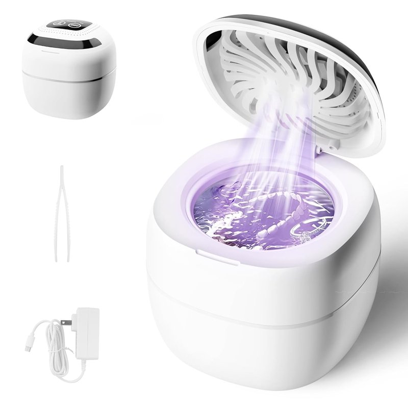 Ultrasonic Retainer Cleaner - 45kHz Digital Timer, 180ml for Dentures, Mouth Guards, Braces & Jewelry | White