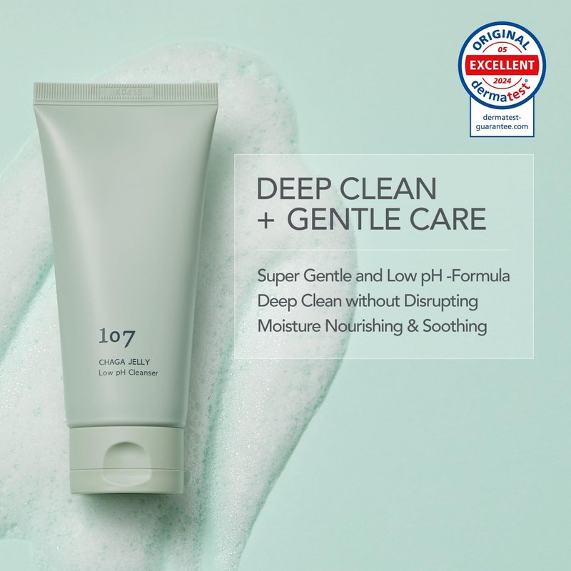 107 Gentle Gel Cleanser, Low pH, Non-Stripping Cleanser for Sensitive Skin, Enriched with Antioxidant & Calming Ingredients, Korean Beauty (4.0 fl oz)