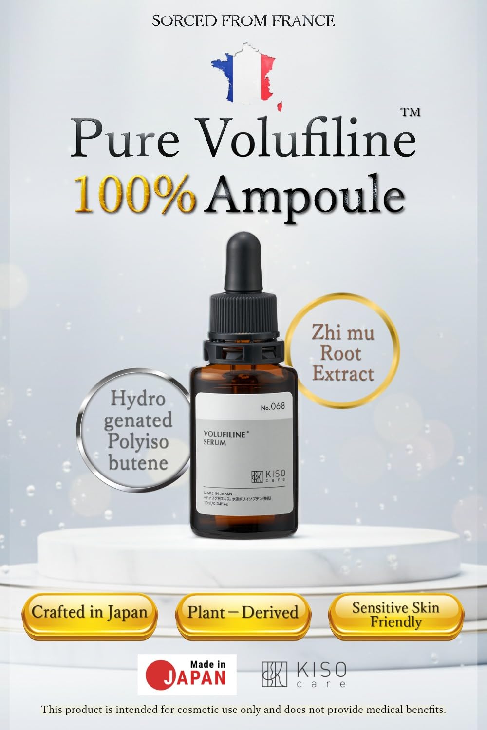 KisoCare Volufiline Serum – 100% Pure Sederma Volufiline for Under Eye & Face Plumping | Mix with Moisturizer | Made in Japan | 0.5 fl oz