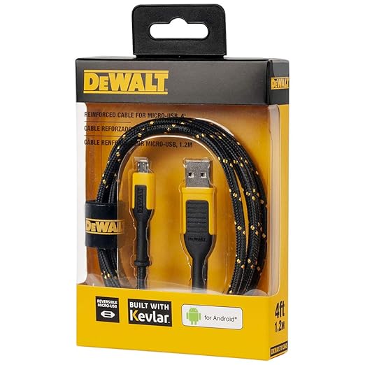 DEWALT Heavy Duty USB to Micro-USB Cable, Jobsite Micro USB Connector Cable, High Speed Charging Cord for Compatible Android Phones, Cameras, Legacy Devices, 4 ft