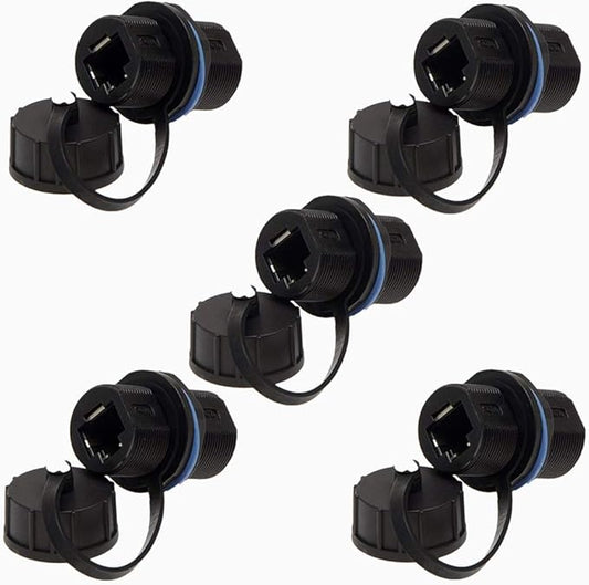 ANMBEST 5PCS Panel Mounting Shielded RJ45 Waterproof Cat5/5e/6 8P8C Connector Ethernet LAN Cable Connector Double Head Adapter with Waterproof/Dust Cap