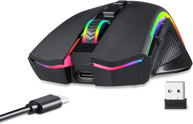 Redragon M602 Griffin RGB Gaming Mouse, Tri-Mode 2.4G/USB-C/Bluetooth Mouse Gaming, RGB Spectrum Backlit Ergonomic Mouse with 7 Programmable Backlight Modes up to 8000 DPI for Win PC Gamers (Wireless)