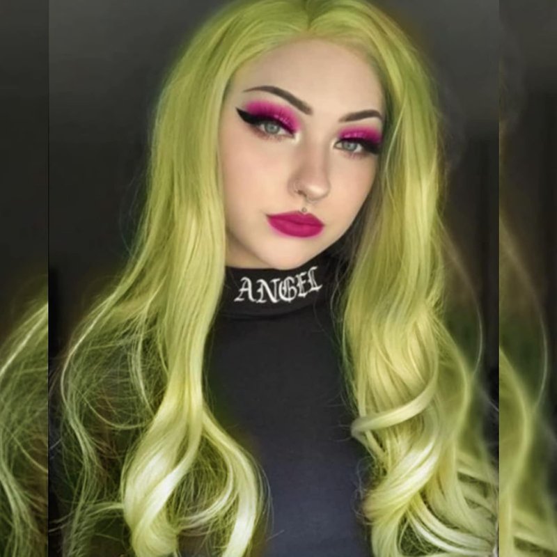 Yellow Green Lace Front Wig for Women - Long Wavy Synthetic Hair | Realistic Glueless 24-Inch Cosplay Style