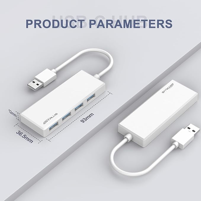 ANYPLUS USB 3.0 Hub, Portable Slim USB Hub Adapter, 0.8 ft Multiple USB Splitter, USB Extender for PC, Laptop, iMac, Surface Pro, MacBook, Mac Pro, Flash Drive, XPS, Mouse, HDD【White】