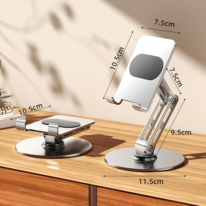 Adjustable Phone Stand for Desk,for 4.7-9.7 Inch Devices,360° Rotating Aluminum Alloy,Silver Compatible with ipad Tablet Kindle TAB Surface Cell Phone Stand Holder