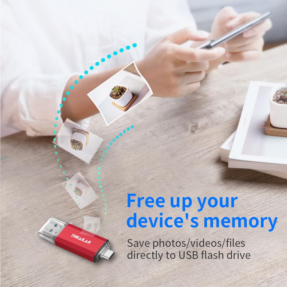 Thkailar 2 Pack USB C Flash Drive 64GB 2 in one OTG USB 3.1 Thumb Drive,Memory Stick for Business Traveler Works,Compatible with Computers,MacBook Pro,Android Phones(Black&Red)