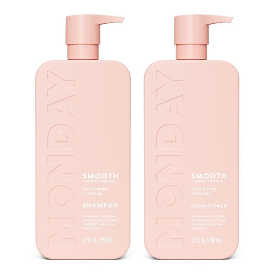 Smooth Shampoo & Conditioner Set for Frizzy, Curly Hair - 27 oz Each | Coconut Oil & Shea Butter, Pink