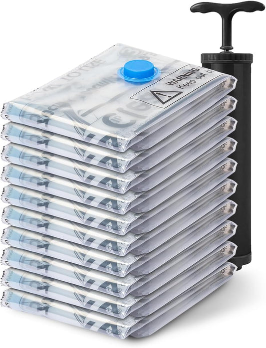 Skiennix Vacuum Seal Bags - Space Saver Storage for Clothes & Blankets | 10 Small Bags with Hand Pump