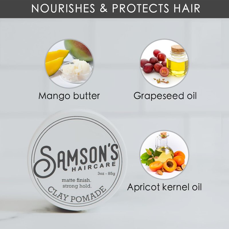 SAMSON'S HAIRCARE Lightweight, Medium Hold, No-Shine, Water-Based Clay Pomade - Nourishes and Holds Hair, 3 oz.