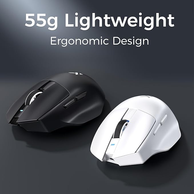 MCHOSE G7 Lightweight Ergonomic Wireless Mouse, PAW3311 12K DPI Sensor, Tri-Mode Connection, Wireless/Wired 1K Polling, 55g Weight, 800mAh Bettery (White)