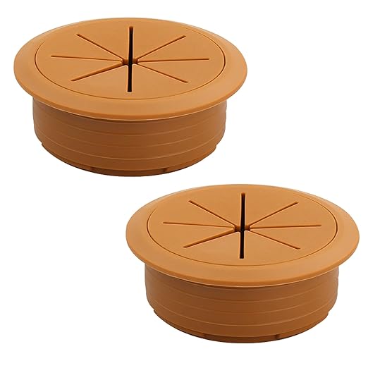 EASYEAH 2 Pcs Desk Grommet 2-1/16" / 53 mm, Desk Hole Cover for Cables Brown, Cable Grommet ABS Plastic, Desk Hole Grommet for Home & Office Pc, Detachable Cable Cord Organizer