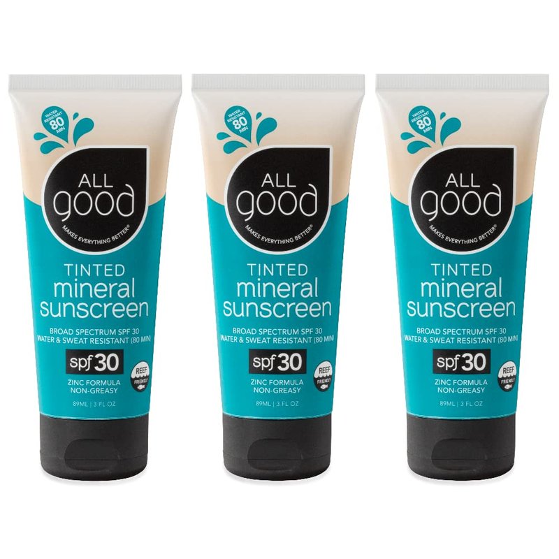 All Good Tinted Mineral Sunscreen Lotion - SPF 30, UVA/UVB Protection, Water Resistant | 3 oz (3-Pack)