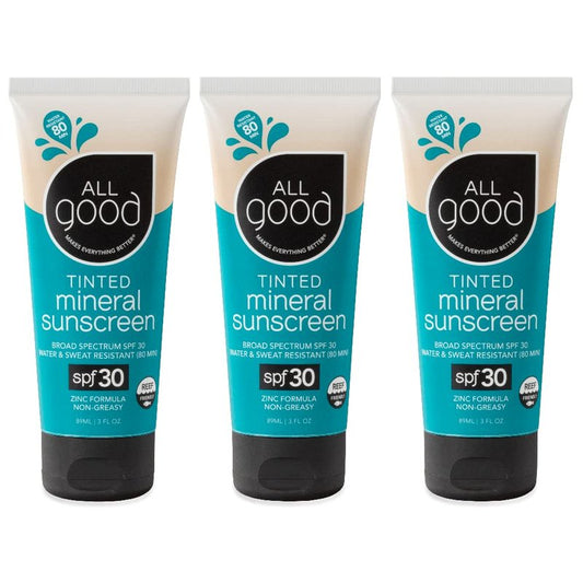 All Good Tinted Mineral Sunscreen Lotion - SPF 30, UVA/UVB Protection, Water Resistant | 3 oz (3-Pack)