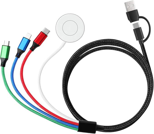 Nefuo Multi Charging Cable for Apple Watch Charger/iPhone Charger, 4 in 2 Travel Essentials Cord for iWatch Ultra SE 10-1, iPhone 17-13, Android Phone, Upgraded Nylon Braided Multi Charger Cable (5FT)