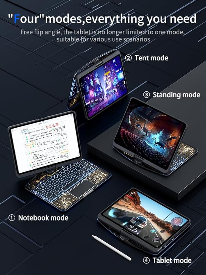 Transparent Case with Wireless Keyboard for iPad Air 11 Inch (M3/M2,2025/2024), 7 Colors Backlight, Multi-Touch Trackpad, 360° Rotating Stand Case for 10.9" iPad Air 5th/4th, 11" iPad Pro 4/3/2/1