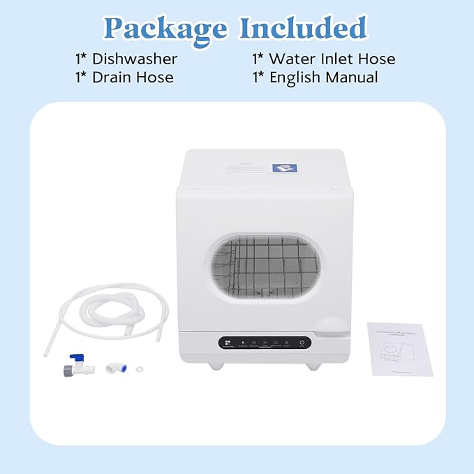 Portable Dishwasher Countertop, Compact Dishwashers with 5 Washing Programs, Mini Dishwasher Countertop with Hose for Clean Dishes, Knives, Forks, 洗碗机