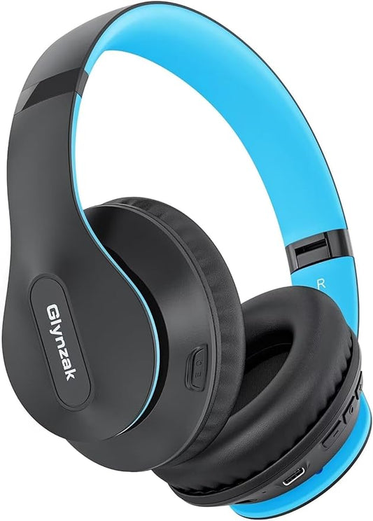 Glynzak Wireless Bluetooth Headphones Over Ear 65H Playtime HiFi Stereo Headset with Microphone and 6EQ Modes Foldable Bluetooth V6.0 Headphones for Travel Smartphone Computer Laptop