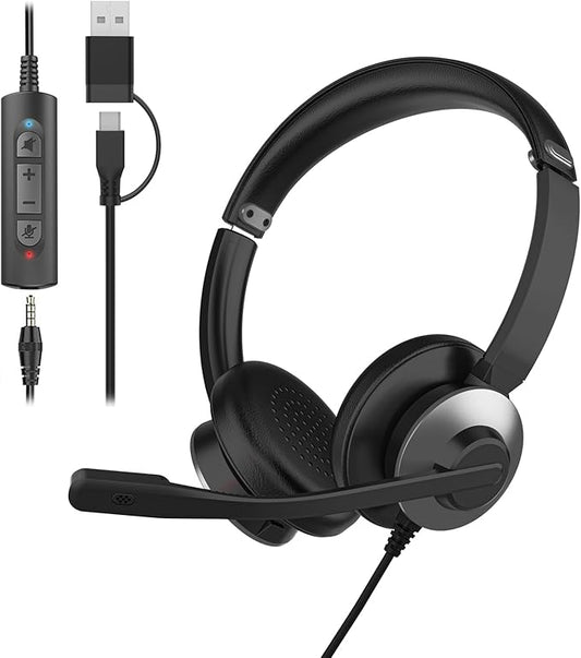 Earbay USB Headset with Microphone for PC, Headset with Mic, Computer Headset with Noise Canceling Microphone for Laptop, Wired Headphones with Mic for Work from Home/Call Center/Open Office (Black)