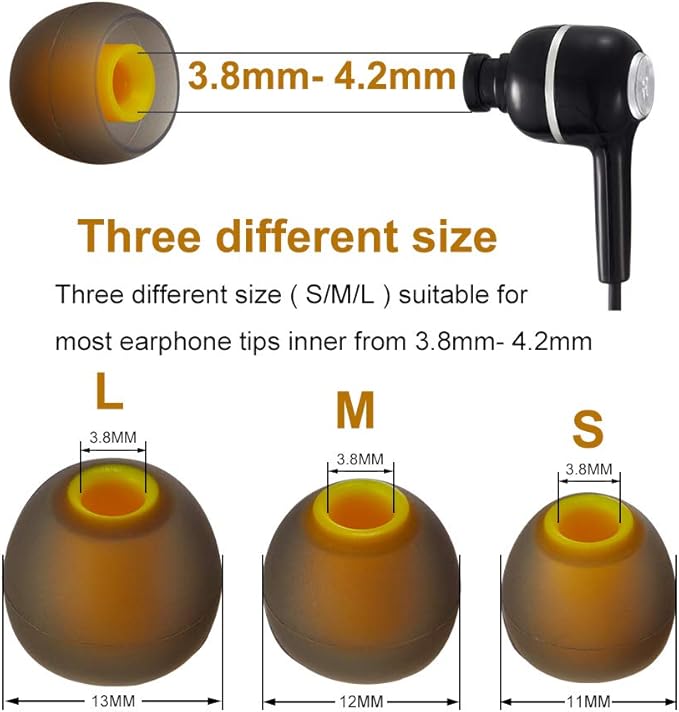 Earbud Tips High Quality Soft Silicone Earbuds Replacement Tips Fit for in-Ear Headphones(inner hole from 3.8mm - 4.2mm earphones)9 Pairs S/M/L