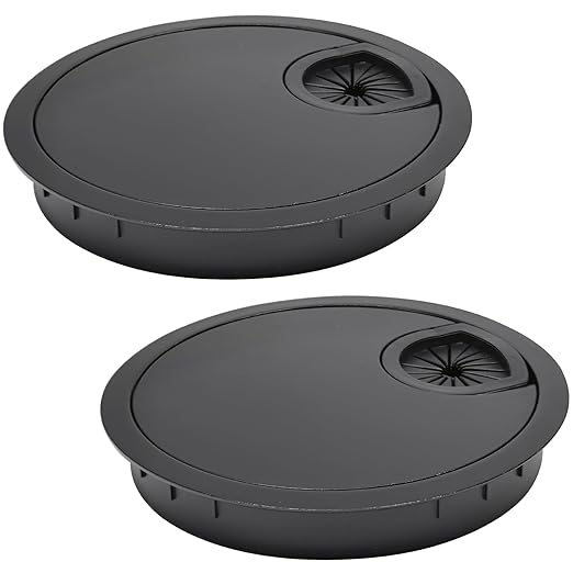 EASYEAH 2 Pcs Desk Grommet 3-1/8" / 80 mm, Desk Cord Hole Cover, Cable Grommet Metal Zinc Alloy Materilal, Desk Hole Grommet for Home & Office Pc, Detachable Cable Cord Organizer-Flat Black