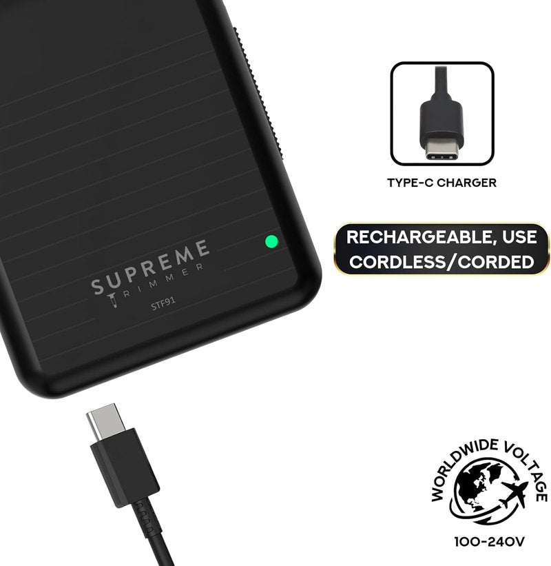 Supreme Trimmer Foil Shaver for Men - Rechargeable Electric Razor | 90 Min Runtime, Type-C USB Charging