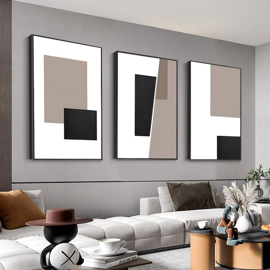Skiennix Canvas Framed Wall Art - Large 24" X 32" Black and White Geometric Decor for Living Room & Office