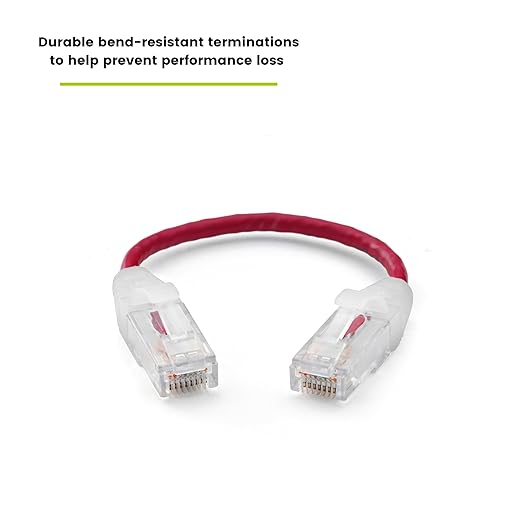 TRUECABLE Cat6 Component Rated Patch Cable, Unshielded (U/UTP), 6in, Red, 28AWG Stranded Pure Copper, Snagless 10G High-Speed Ethernet Cable, PoE++ 4PPoE 100W, UL Listed, RoHS-3, 1 Pack