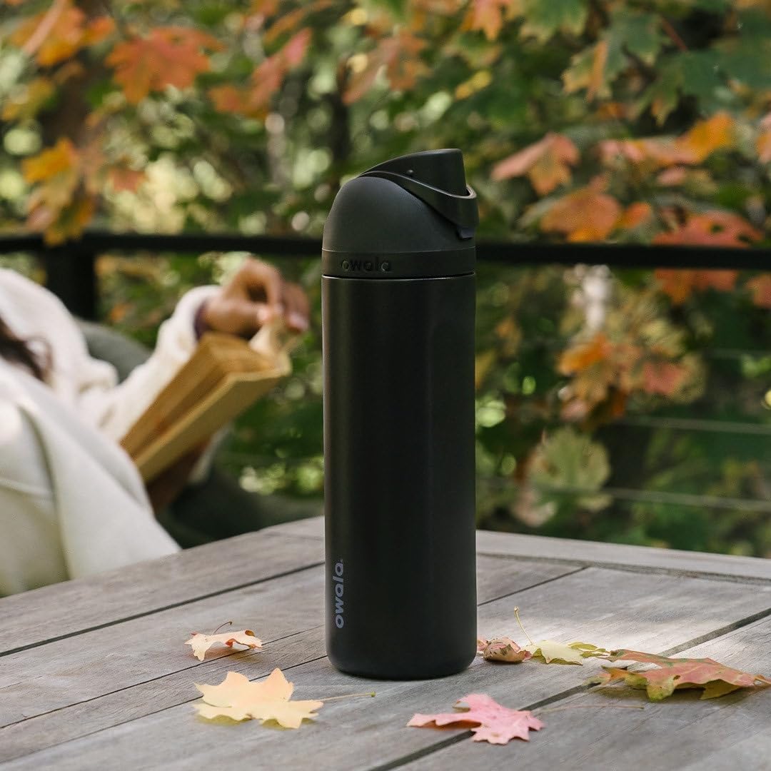 Owala FreeSip Insulated Stainless Steel Water Bottle - BPA-Free, 24 oz, Grey/Yellow for Sports & Travel