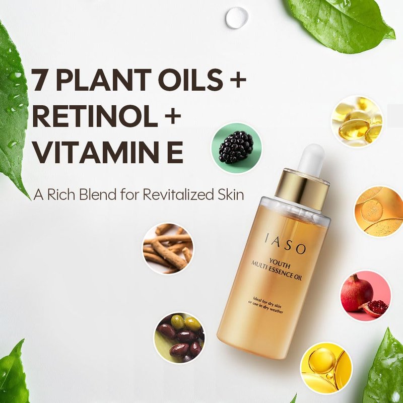 Youth Multi Essence Oil - Korean Face & Body Oil with Retinol, Jojoba, Rosehip & Squalane | Lightweight Hydration & Radiance Boost, 1 oz