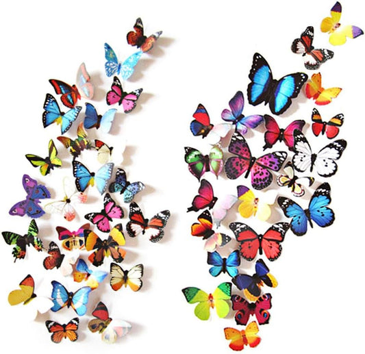 Skiennix 80pcs Butterfly Wall Decor - Waterproof & Removable Plastic Mural Stickers for Home & Party
