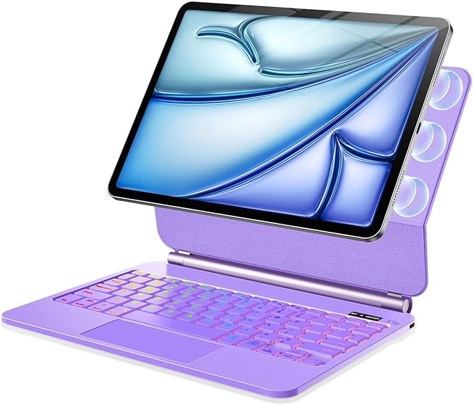Keyboard Case for iPad Air 13 inch (M3 2025/M2, 2024),iPad Pro 12.9 inch (3/4/5/6th Gen) Magic Magnetic Backlit Keyboard Case with Multi-Touch Trackpad- Easy-Set Floating Cantilever Stand (Purple)