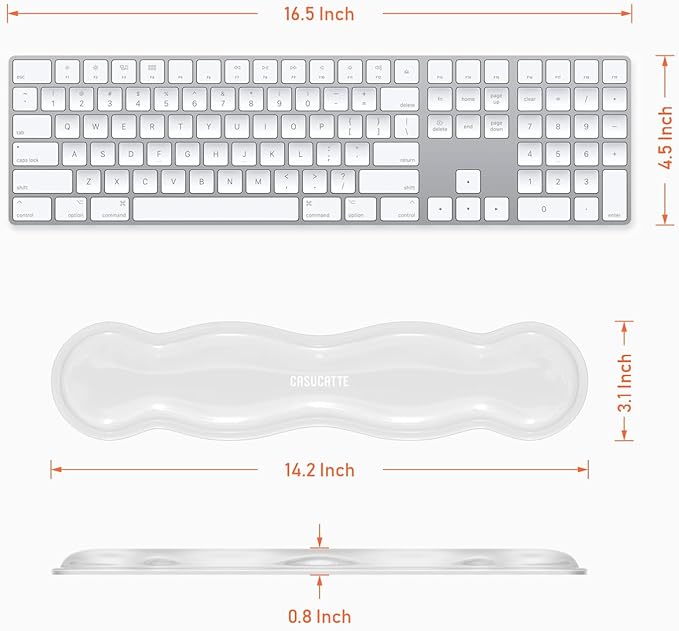 CASUCATTE Ergonomic Clear Gel Wrist Rest for Computer Keyboard - Non-Slip Crystal Gel Pad, Soft Comfortable Support, Washable, Office Gaming Wrist Pain Relief