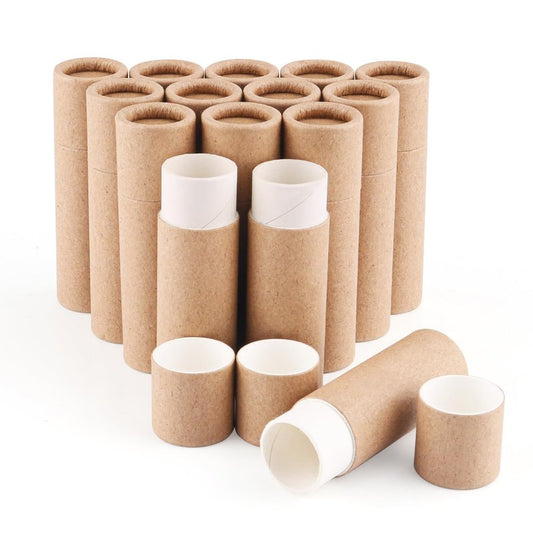 DMuuuDM 15 Pcs 0.3 oz Paperboard Lip Balm Tubes,Empty Kraft Paper Chapstick Tube Holder,Push-Up Style Biodegradable Solid Lip Gloss Container for DIY Homemade Balm,Natural Packaging Container - Brown